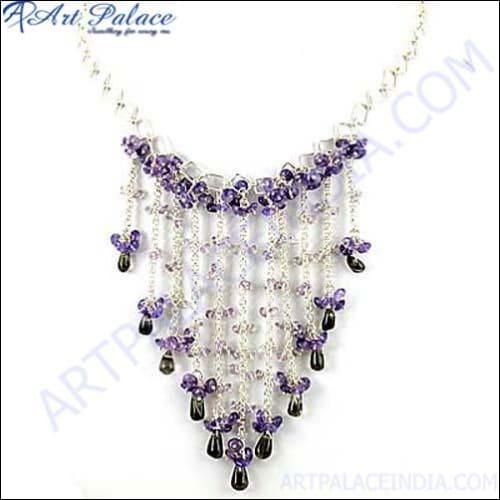 Quality Amethyst & Smokey Quartz Beads Sterling Silver Necklace