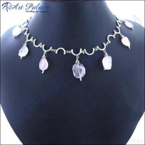 Quality Rose Quartz Gemstone 925 Sterling Silver Necklace