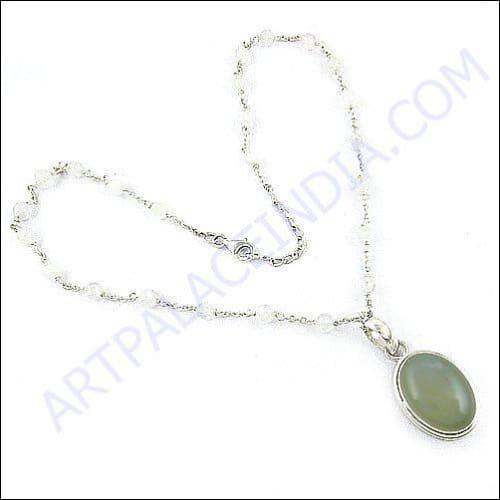 Rainbow Moonstone & Chalcedony Gemstone Necklace in 925 Silver