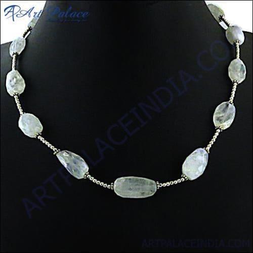 Rainbow Moonstone Gemstone Necklace in 925 Silver