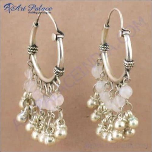 Rainbow Moonstone Gemstone Silver Festive Beaded Earrings Fashion Beaded Earrings Beads Earrings