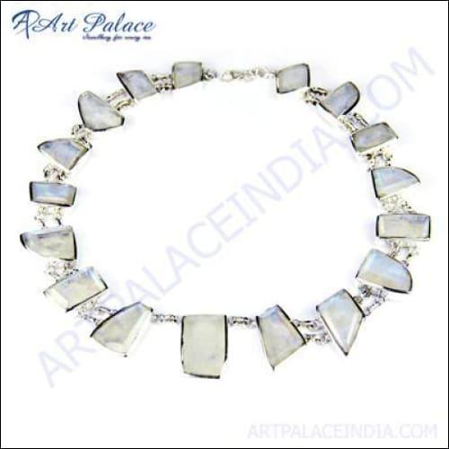 Rainbow Moonstone Gemstone Silver Necklace 925 Silver Necklace Impressive Gemstone Necklace