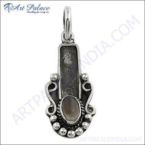 Rainbow Moonstone Long Silver Pendant, 925 Sterling Silver Jewelry Superb Ethnic Pendant Comfortable Pendant
