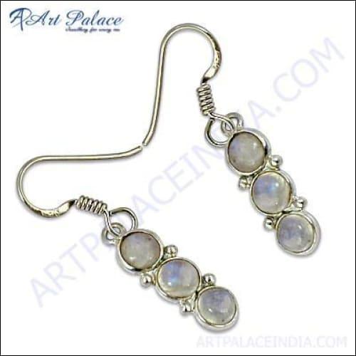 Rainbow Moonstone Silver Hook Earring Solid Earrings White Gemstone Earring