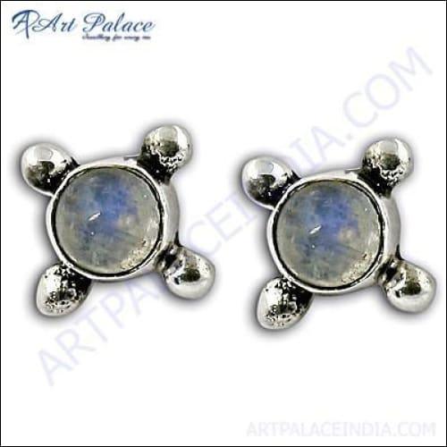 Rainbow Moonstone Stud Earrings Gemstone Silver Earrings 925 Silver Earring