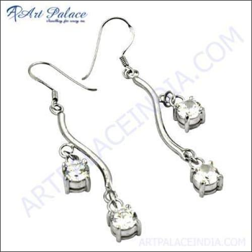 Ravishing Cubic Zirconia Gemstone Silver Long Hook Earrings Nice Cz Earrings Exceptional Cz Earrings