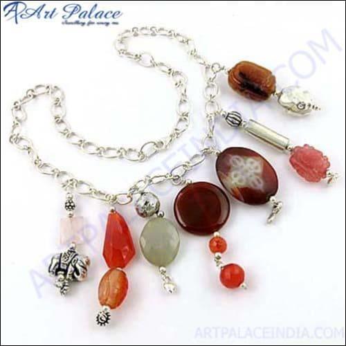 Red Onyx & Chalcedony Silver Necklace