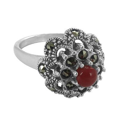Red Onyx And Marcasite Gemstone 925 Silver Ring Fabulous Marcasite Rings Perfect Gemstone Rings