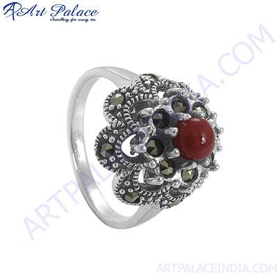 Red Onyx And Marcasite Gemstone 925 Silver Ring Fabulous Marcasite Rings Perfect Gemstone Rings