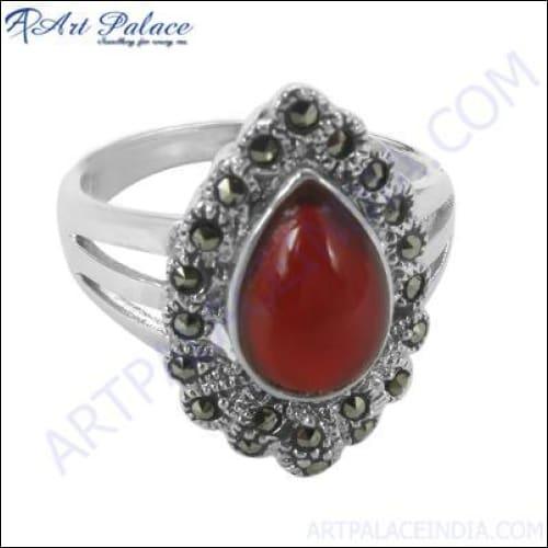 Red Onyx & Marcasite Gemstone Silver Earring