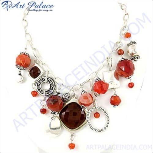 Red Onyx Gemstone 925 Silver Necklace