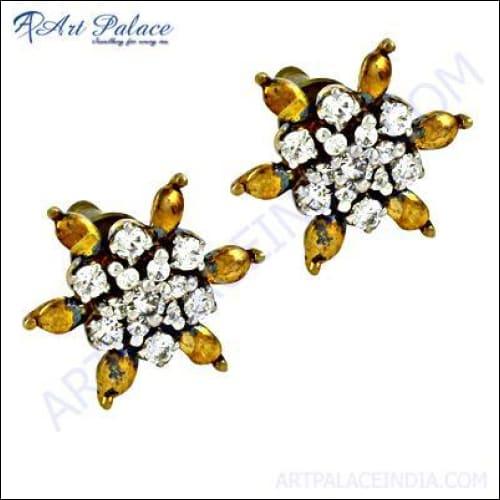 Rocking Flower Style Cubic Zirconia Slver Earrings Graceful Cz Earrings Cz Silver Earrings