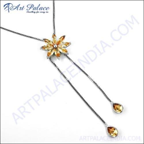 Rocking Flower Style Pitch Zirconia Gemstone Silver Necklace
