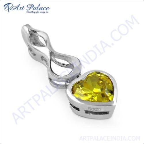 Rocking Heart Silver Pendant With Yellow Cubic Zirconia