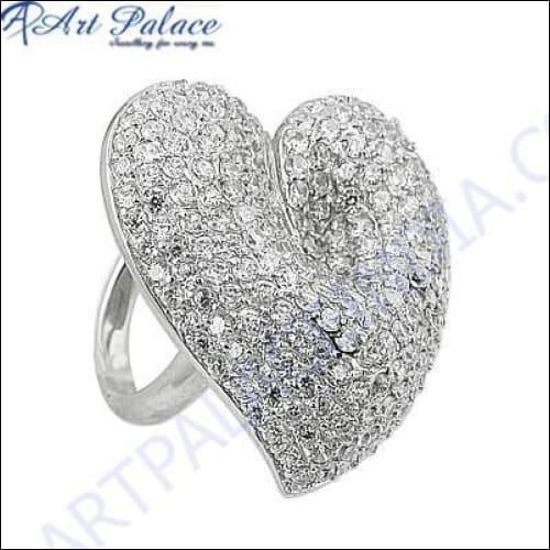 Rocking Heart Style Cubic Zirconia Gemstone Silver Ring