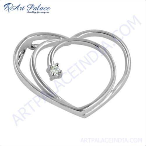 Rocking Heart Style Silver Pendant With Cubic Zirconia