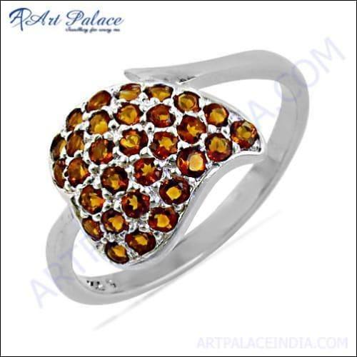 Rocking Heart Yellow Cubic Zirconia Gemstone Silver Ring