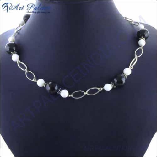 Rocking Style Black Onyx & Pearl Gemstone Beads Necklace