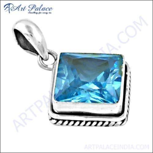 Rocking Style Blue Cubic Zirconia Gemstone Silver Pendant