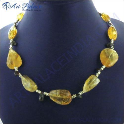 Rocking Style Citrine & Garnet Gemstone Beads Necklace