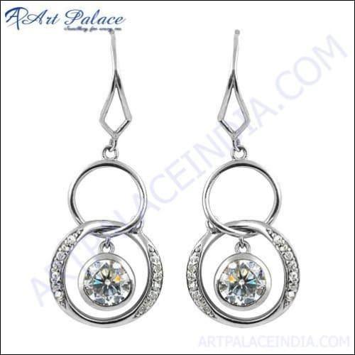 Rocking Style Cubic Zirconia Gemstone Silver Earring