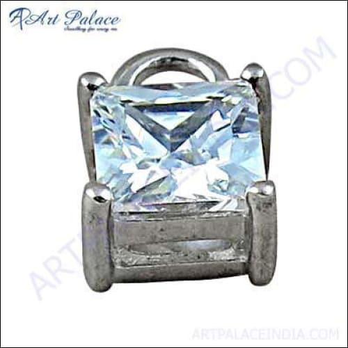 Rocking Style Cubic Zirconia Pendant In Square Shape, 925 Sterling Silver Jewelry