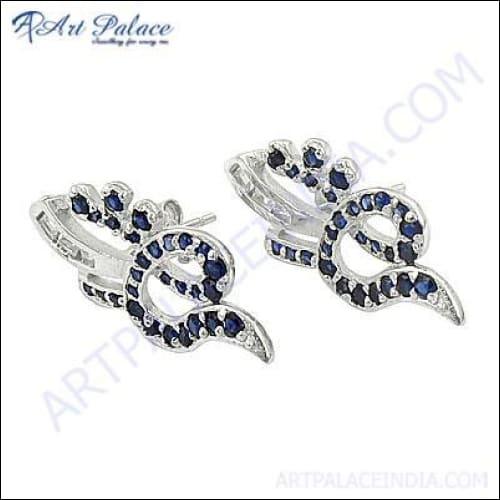 Rocking Style Iolite Gemstone Silver Earrings, 925 Sterling Silver Jewelry