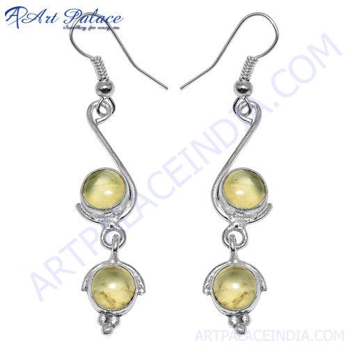 Rocking Style Prehnite Gemstone White Metal Earring AAA-grade Quality Prehnite Gemstone Pure Silver Boho Earring
