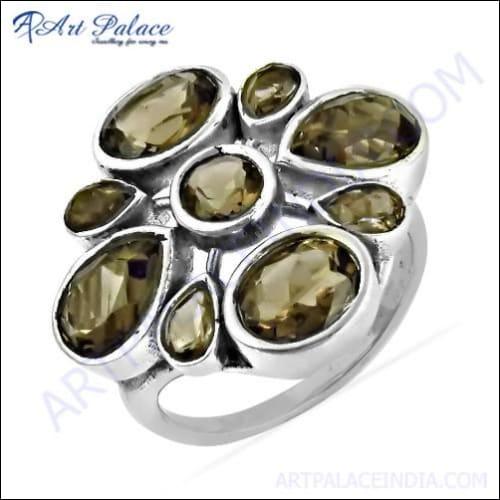 Rocking Style Smokey Quartz Gemstone Silver Ring