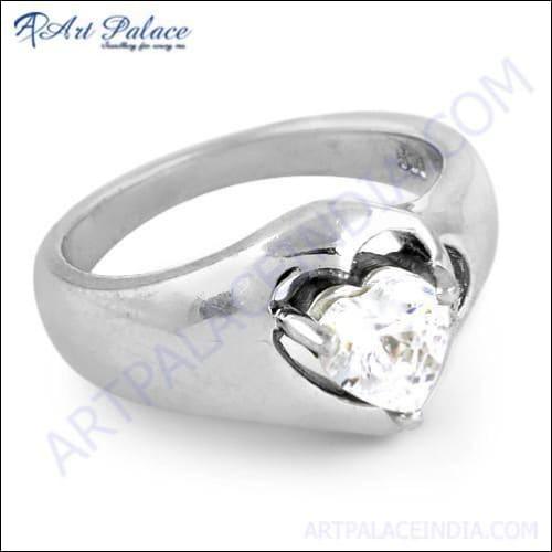 Romantic Heart Shape Cubic Zirconia Gemstone Silver Ring