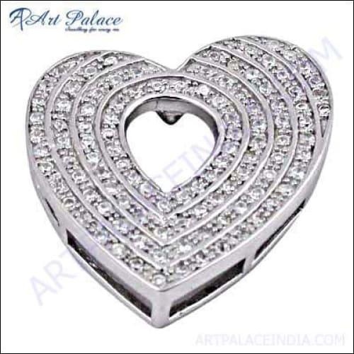 Romantic Heart Style Cubic Zirconia Gemstone Silver Pendant Heart Cz Pendant Superb Cz Pendant