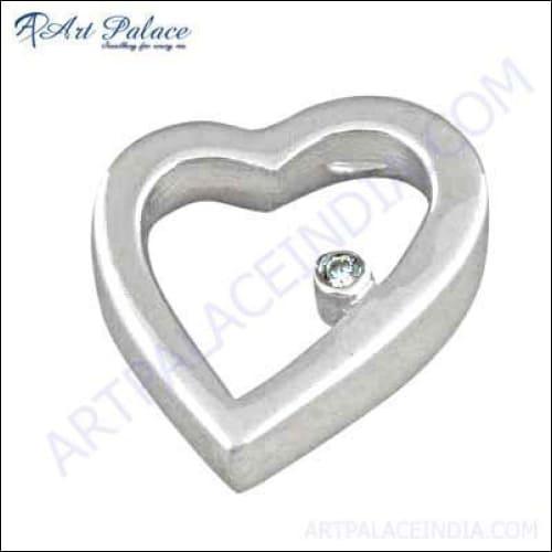 Romantic Heart Style Cubic Zirconia Silver Pendant, 925 Sterling Silver Jewelry