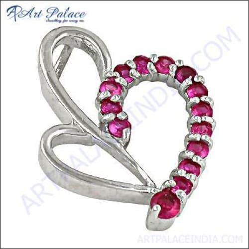 Romantic Heart Style Pink Glass Gemstone Silver Pendant