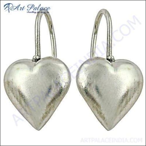 Romantic Heart Style Plain Silver Earrings