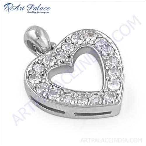 Romantic Heart Style Silver Pendant With Cubic Zirconia