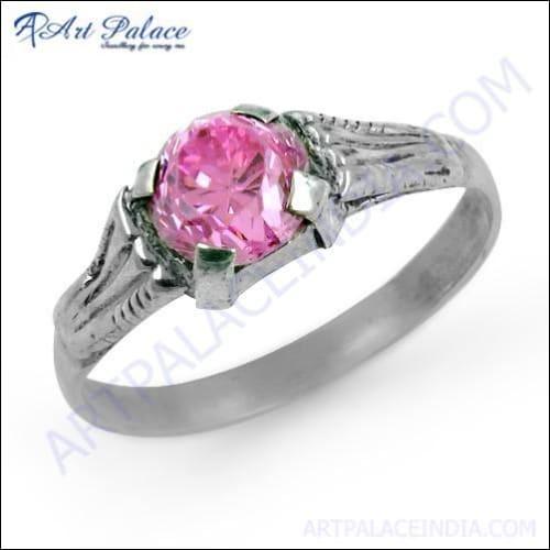 Romantic Pink Cubic Zirconia Gemstone 925 Silver Ring