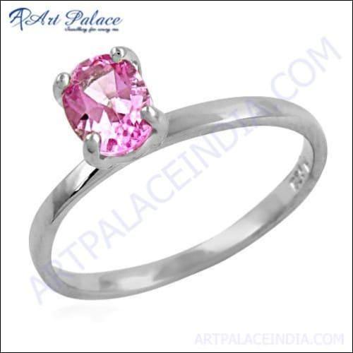 Romantic Pink Cubic Zirconia Gemstone Silver Ring, 925 Sterling Silver Jewelry