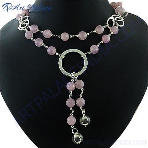 Rose quartz Gemstone 925 Silver Necklace
