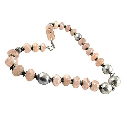 Rose Quartz Gemstone Beads Silver Necklace Superior Beaded Necklace Fashion Necklace