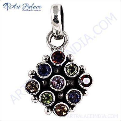 Round Design Pendant With Multi Stone Pendant