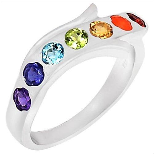Round Multi Gemstone Silver Ring Beautiful Gemstone Rings Fancy Cutstone Rings