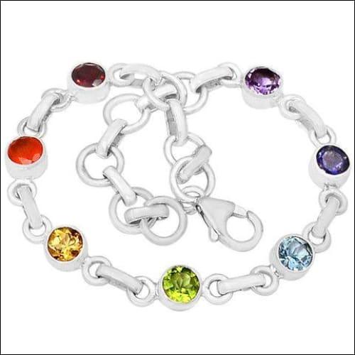 Round Shape Gemstone Silver Chain Bracelet Precious Gemstone Necklace Latest Gemstone Necklace Fabulous Necklace