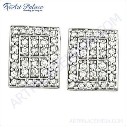 Royal 925 Sterling Silver Earrings With Cubic Zirconia Faceted Cz Earrings Cz Silver Earrings Cz Earrings
