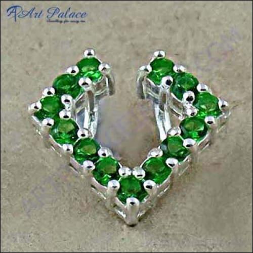 Royal Green 925 Sterling Silver Pendant With Green Glass