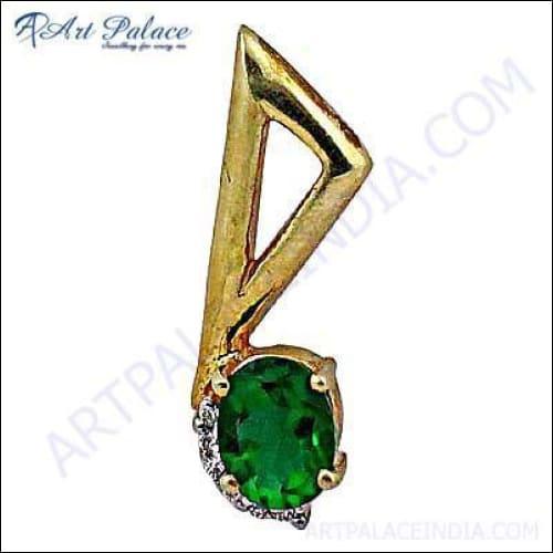 Royal Green Aventurine & Cubic Zirconia Gemstone Silver Gold Plated Pendant
