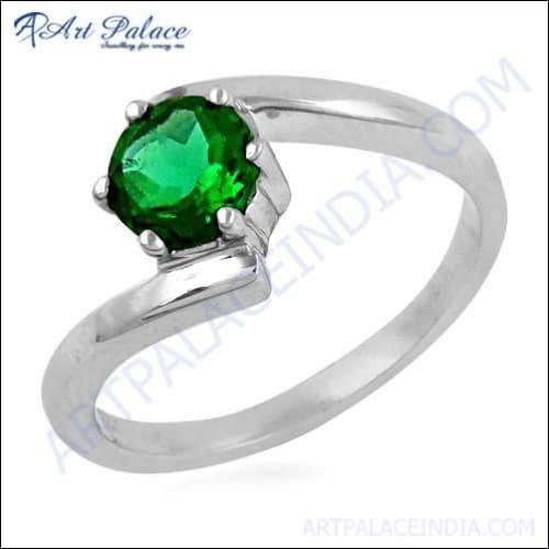 Royal Green Cubic Zirconia Gemstone 925 Silver Ring