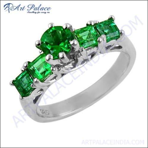 Royal Green Cubic Zirconia Gemstone Silver Ring
