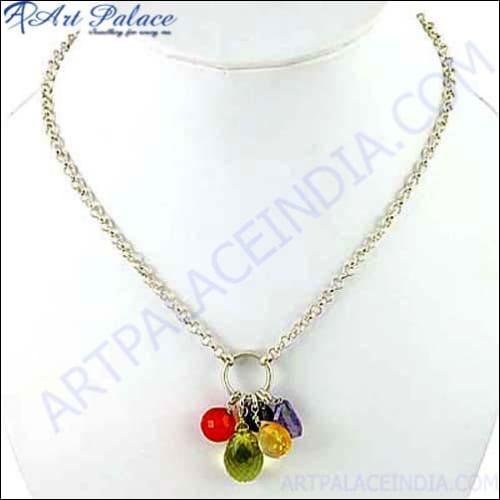 Royal Multi Beads 925 Silver Gemstone Necklace