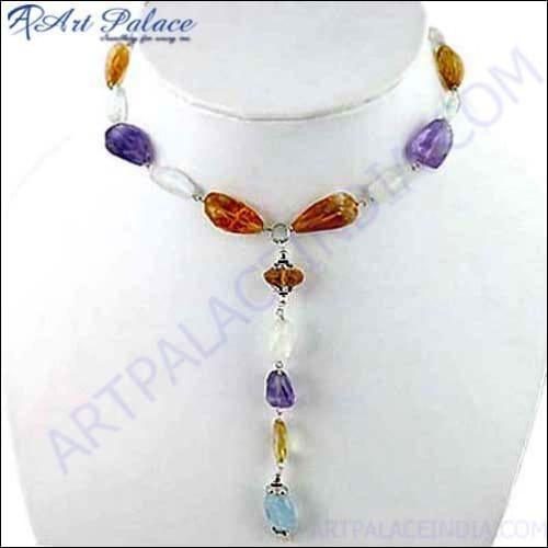 Royal Silver Gemstone Necklace