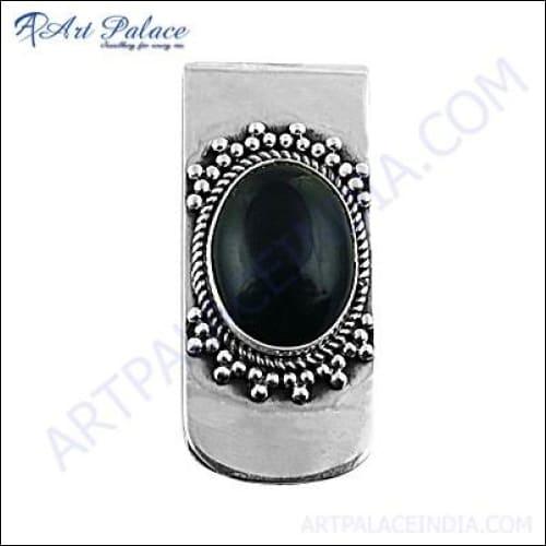 Royal Style Black Onyx Gemstone Silver Wedding Brooch Ethnic Gemstone Brooch Party Wear Brooch